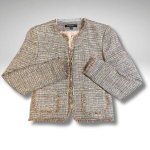 Brooks Brothers Italian Tweed Fringe Trim Jacket | Toggle Front | Size 0